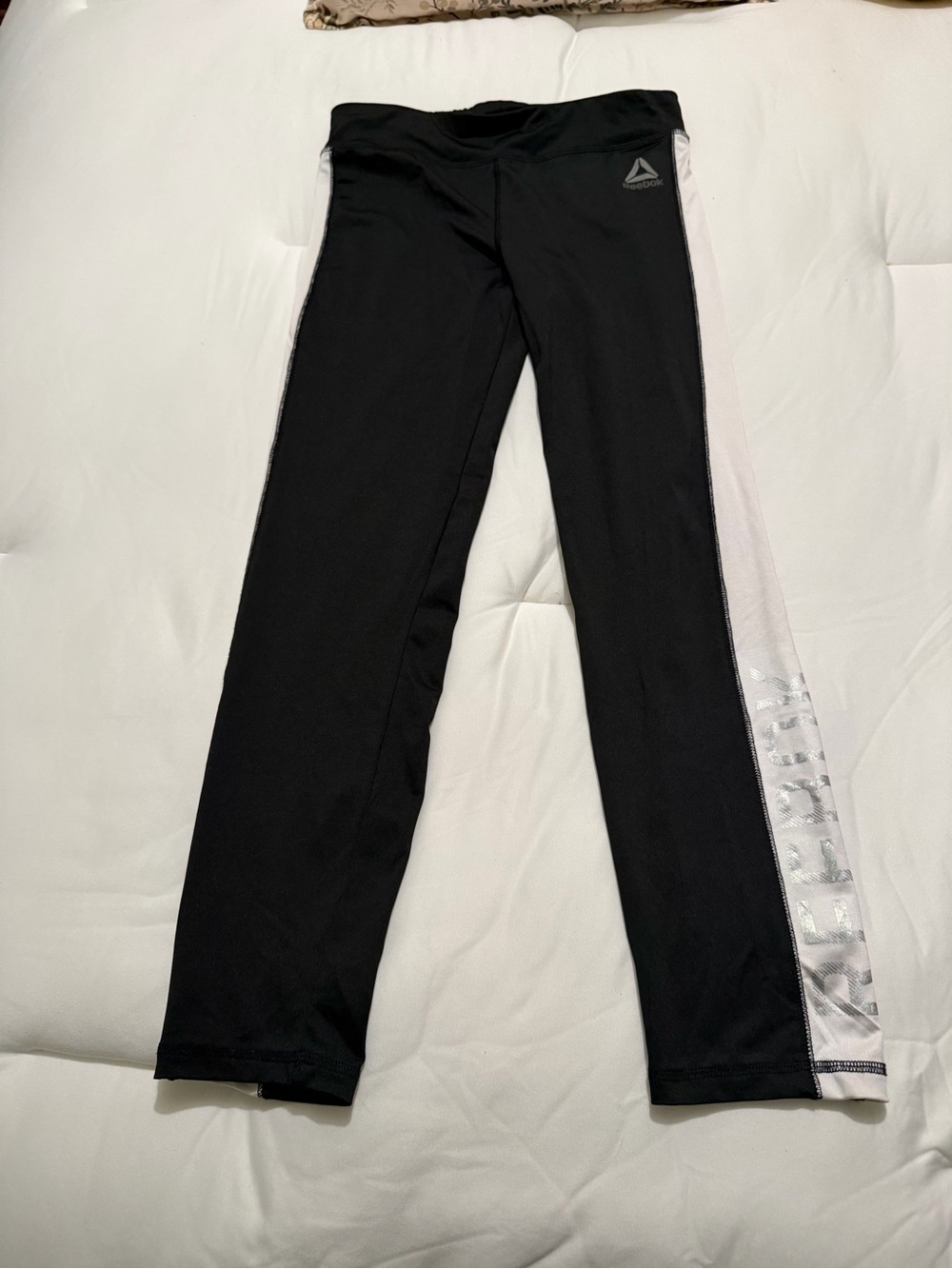 Reebok Black Leggings with White Side Stripe